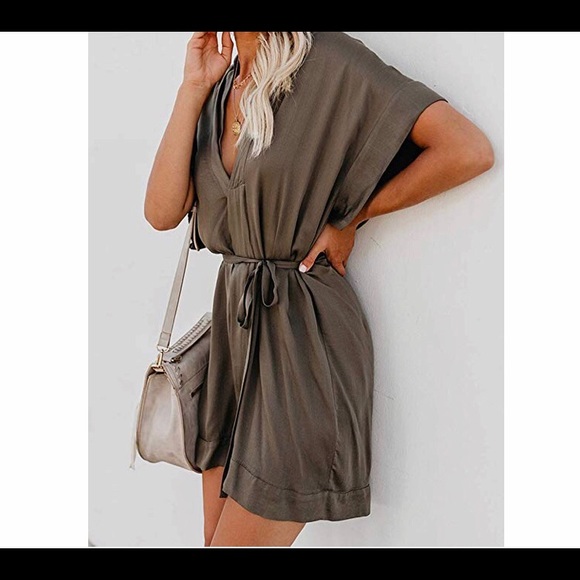 🆕Button Down Short Sleeves Casual Dress with Belt - Picture 2 of 3